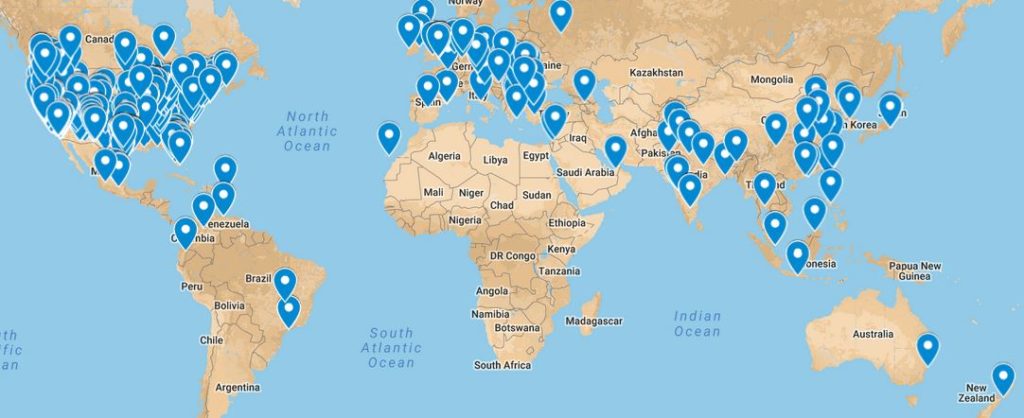 world map of alumni